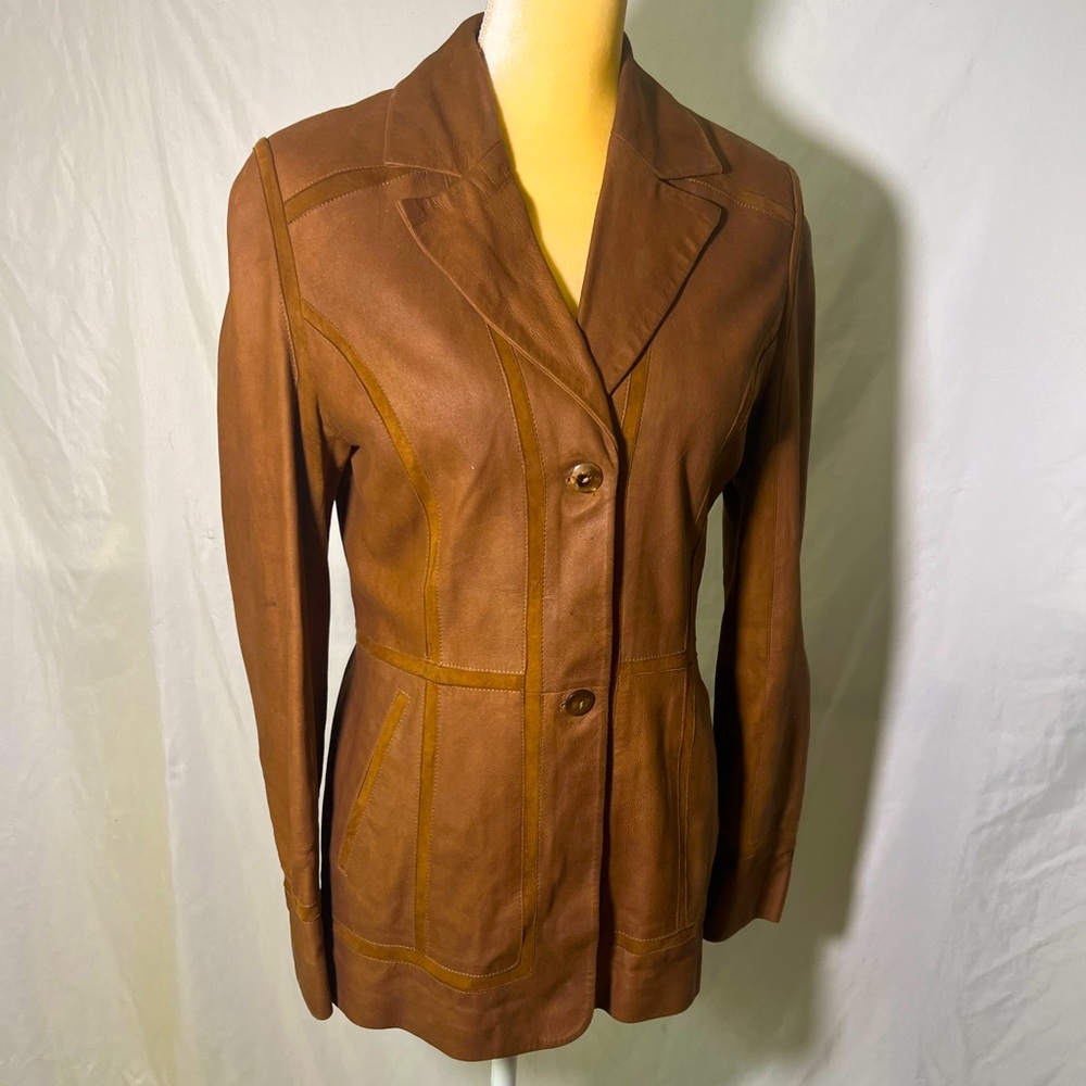 Bella Bicchi Womens Suede Leather Jacket Blazer Brown Size Small 70s Retro